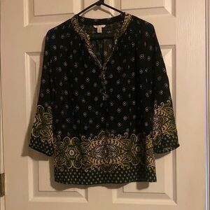 Black and Green Patterned Women's Top
